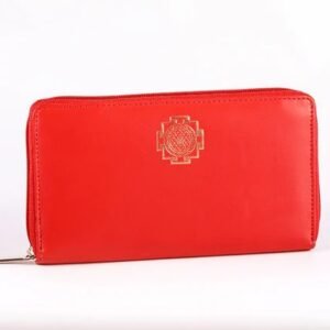 red, non leather Kriyashakti Wallet with Shree Yantra design.