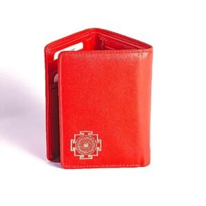 red, non leather Kriyashakti Wallet with Shree Yantra design.