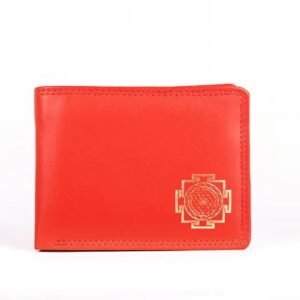 red, non leather Kriyashakti Wallet with Shree Yantra design.
